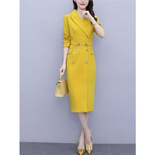Spring Office Clothes Women 2021 New Plus Size Business Temperament Suits Buttocks Fashion Slim Blazer Dress Female Robes zh248