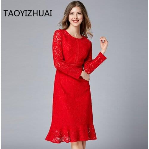 TAOYIZHUAI casual style women lace dress autumn winter new plus size Mermaid knee length elegant party evening women dress