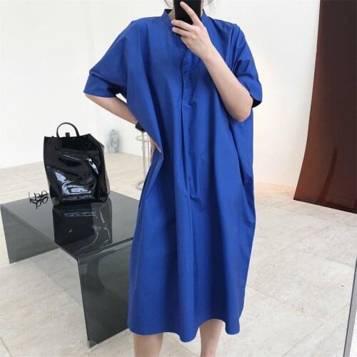 2021 New Summer Casual Ladies Dress Solid Color Loose High Quality Women Shirts Dresses Fashion Elegant Female Dress T58