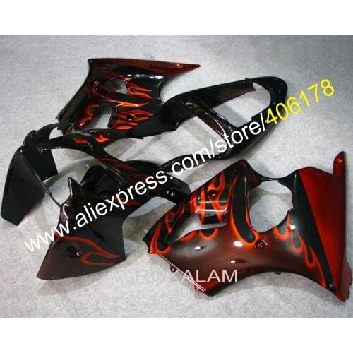 00-02 ZX-6R Body Work For Kawasaki Ninja ZX6R 2000-2002 Red Flame Falcon Sport Bike Fairing (Injection Molding)