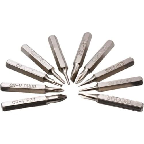 10pcs 28mm Magnetic CR-V Precision Screwdriver Bit Set PH00 PH0 Z1 Z0 3.0 2.0 1.0 T5 T4 0.8 Multifunctional Hex Torx Head Repair