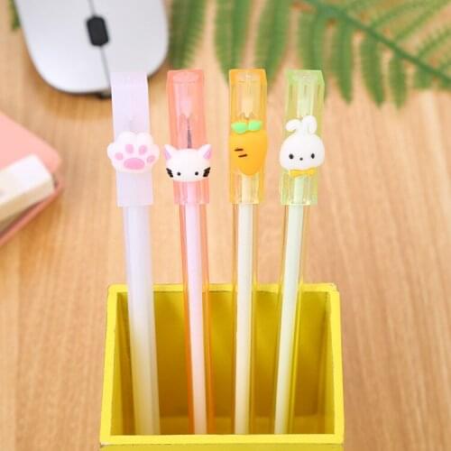 24 pcs Cute student transparent cap cartoon cartoon pen creative stationery carrot office pen wholesale estuches papeleria