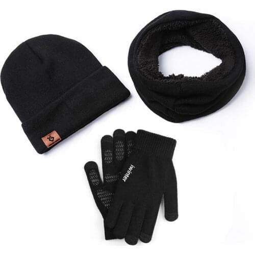 Warm 3 Pieces Per Set Men Women Winter Gloves Scarf Hats Thick Windproof Sets Male Beanies Gloves For Touchscreen Anti Slip Gift