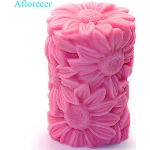 3D Sunflower Silicone Candle Mold Cake Baking Decoration Mold Cylindrical Chocolate Fondant Silicone Handmade Soap Mold Making