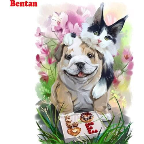 5D DIY Diamond Painting Pug And Cat breakfast with love 3d cross stitch full square/round diamond mosaic embroidery Pattern