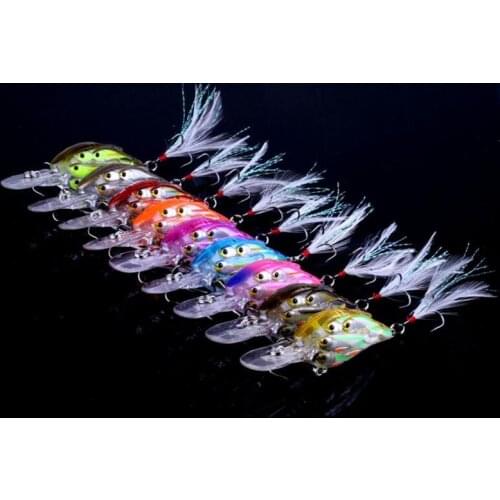 9Pcs Group of fish Crankbait 7.5cm 9g floating swim Hard lure Feather bait Wobbler Slow Floating Fishing Tackle