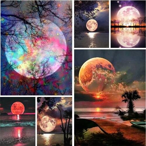DIY 5D Diamond Painting Full Moon Scenery Mosaic Embroidery Cross Stitch Full Square/Round Drill Scenery Home Decor Holiday Gift