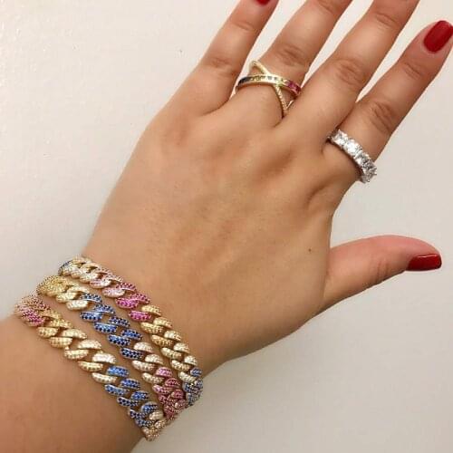 Bling Iced Out Miami Curb Cuban Link Chain rainbow CZ choker jewelry sets hip hop wide Cool men women necklace bracelet adjust