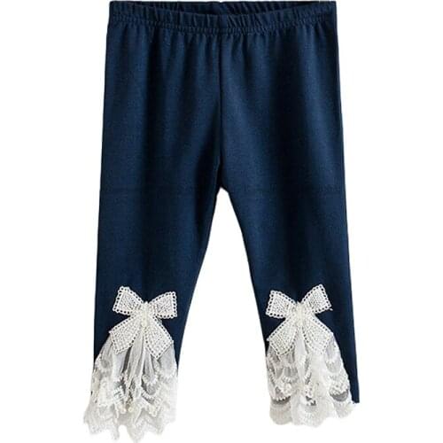 Girls' Pants Summer Thin Childrens Leggings Cotton Lace Bowknot Pants Western Style Baby Cropped Pants
