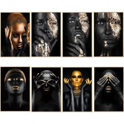 Black Gold Art Woman Canvas Painting Scandinavian Beauty Posters and Prints Modern Decorative Wall Art Picture Home Decor