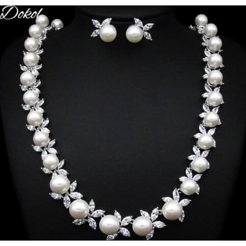 DOKOL New Arrival Silver Color Elegant Wedding Pearl Jewelry Sets With Marquise Cut AAA+ CZ Stone bijoux femme DKS0019