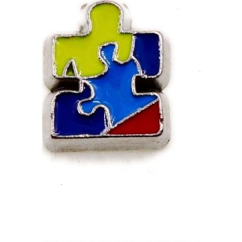Enamel Colorful Autism Sign Puzzle Floating Charms For Memory Living Locket DIY Accessories Jewelry Making