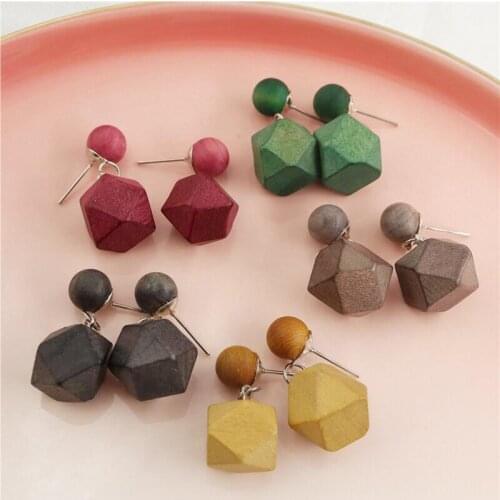 Ethic Green Geometric Pure Natural Wood Earring Handmade Wooden Earrings Jewelry Wholesale Drop Shipping 2021 New
