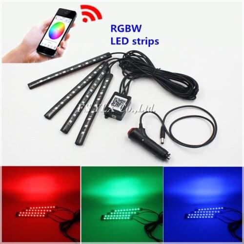 FSYLX APP RGBW LED Interior Lights Strips RGB Car LED Atmosphere light stripes RGB LED DRL daytime running light strip