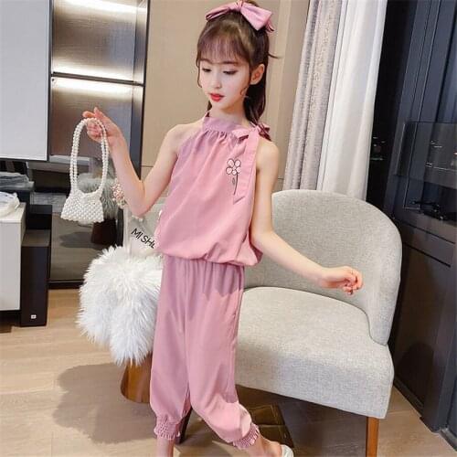 2021 New Children Clothing Sets Summer Girls Sports set Sleeveless T-shirt+Pants 2Pcs Girls Clothes 4 6 8 10 12 13 Years