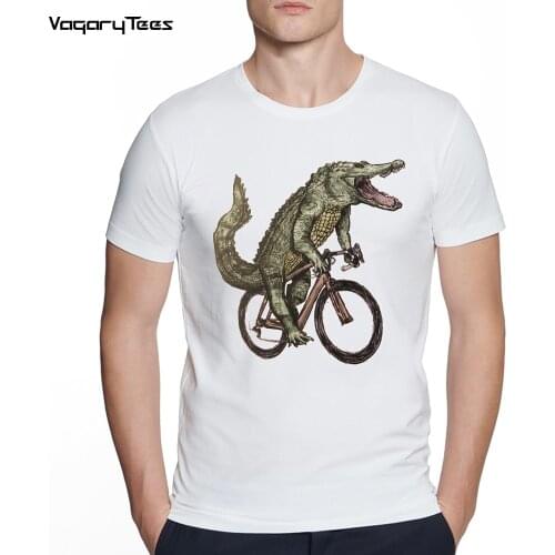 Mens Creative Alligator Lover cycling Fixed Gear Bike Print Short Sleeve T-Shirt Hipster O-neck Design Tops Cool Desgin Tee