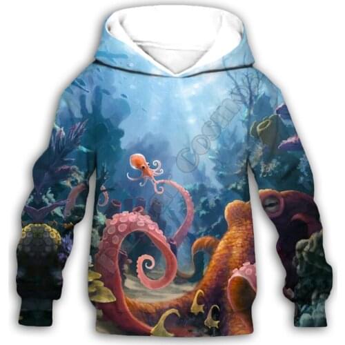 Octopus 3d printed Hoodies family suit tshirt zipper Pullover Kids Suit Sweatshirt Tracksuit/Pant Shorts 03