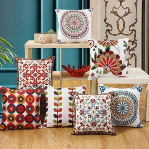 Cotton Embroidery Flower Pattern Pillowcase 45*45cm Cushion Cover Cojines Decorativos Para Sofa New Year Home Decorative pillows