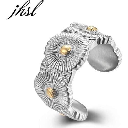 JHSL Trendy Open-end Male Men Flower Rings Fashion Jewelry Stainless Steel Party Gift Size 7 8 9 10 11