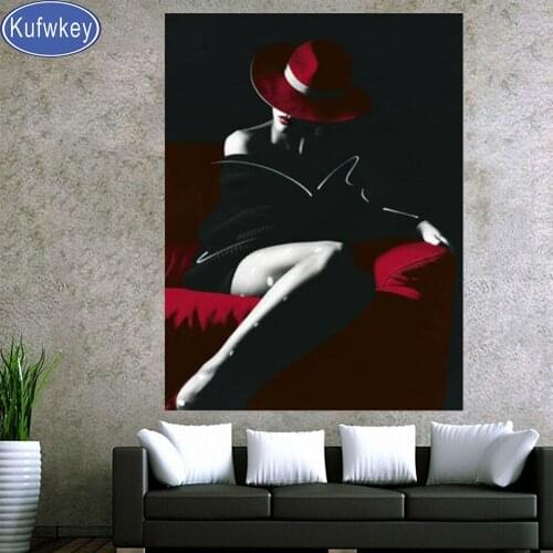 Sexy lady picture for home decor Diamond Pictures Cross Stitch Gift Handmade Full Square Drill diamond painting hat woman