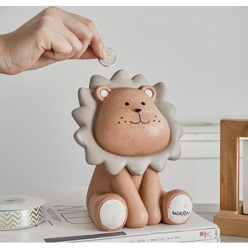 Lion money box Cartoon Cute Creative Coin Bank children child piggy bank nursery Adorable Gift Saving Box Animal home Figurines