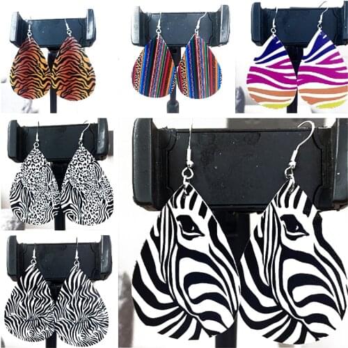 Colorful Zebra Earrings Double Side Print Faux Leather Earrings Fashion 6 Styles Stock Wholesale
