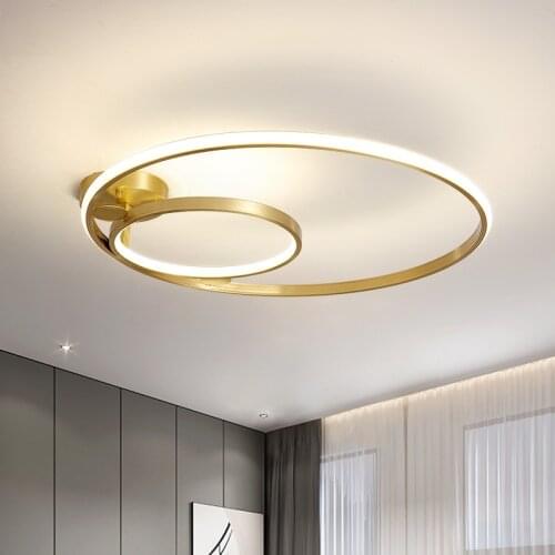 Post modern round bedroom lamp northern Europe simple modern led ceiling lamp creative room lamp light luxury all copper lamps