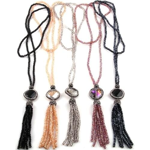 Fashion Bohemian Jewelry Mini Glass Crystal and Handmake Paved Distorted Crystal Tas Necklace For Women Ethnic Necklace