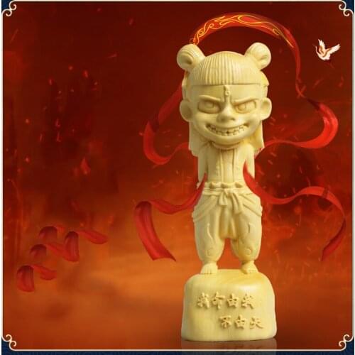Cartoon Nezha solid wood miniature model Chinese movie character Nezha，Hand-carved Cute home decoration figurines free shipping