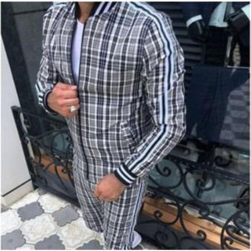 2021 Man Tracksuits Mens Sets 3D Print Sets Men Grid Two-piece Patchwork Zipper Tracksuits Small Leg Trouser Sweat Suits Sets
