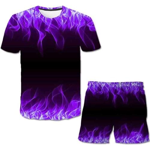 2021 new summer whirlpool The purple flame 3D Print Men/Women Shorts + T shirt Suit sets men/women clothing swim shorts male