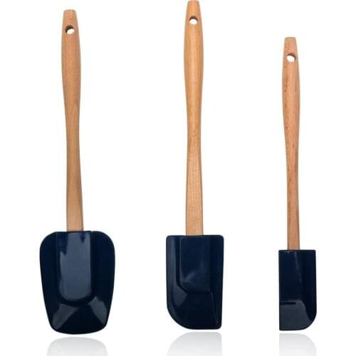 Eco-friendly Silicone Kitchentools Spatula Shovel Soup Spoon Wooden Handle Utensil Set Kitchen Accessories - 3 Piece Set