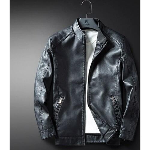 New velvet leather jacket Korean style slim standing collar mens leather jacket trendy mens PU leather jacket