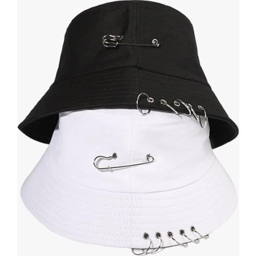 Summer Hip Hop Bucket Hats Women Streetwear Hole Foldable Men Sun Hat Outdoor Fisherman Unisex Black Sun Caps PJ397