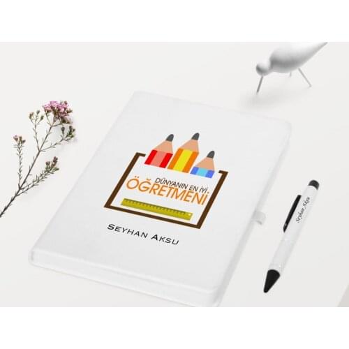 Personalized World Best Öğretmeni Themed White Notebook Pen Gift Set-16