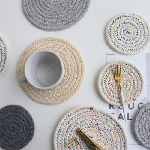 Placemat Pad Coasters Kitchen Table Mats Soft Cotton Coaster Bowl Mats Padding Mat Insulation Pad Round Placemats Handmade