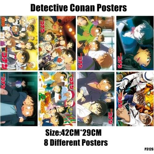 Detective Conan Posters Sticker Toy Included 8 Different Pictures 8pcs/Lot Anime Poster 42X29CM