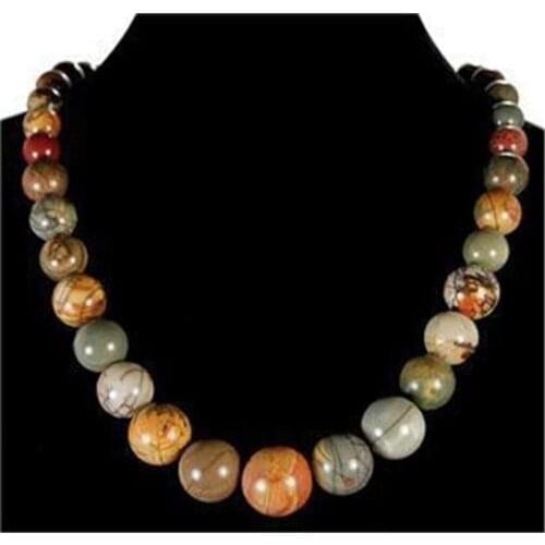 Natural 6-14mm Multicolor Picasso Jasper Round Beads Necklace 18"