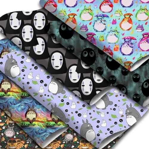 Japanese Cartoon Faux Leather Sheets Totoro Printed Synthetic Leather Fabric 20x33cm for DIY Earrings Hair Bow Handbags