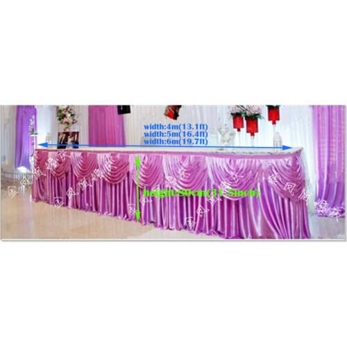 13.1ft(W)*31.5"(H) white ice silk lilac Tablecloth wedding table skirt banquet party table skirt with swag table cover