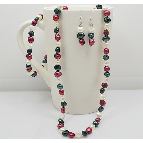 Special Pearl Jewelry set Handmade Baroque white purple green mixes freshwater pearl necklace bracelet earrings