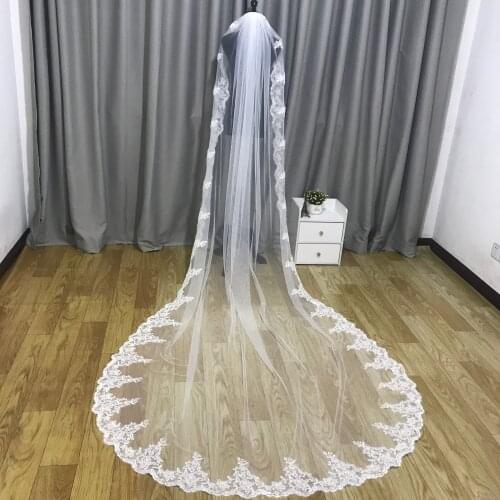 Real Photo White Ivory 3 Meters Long Wedding Veil Bridal Veil lace veil with Comb veil wedding accessories
