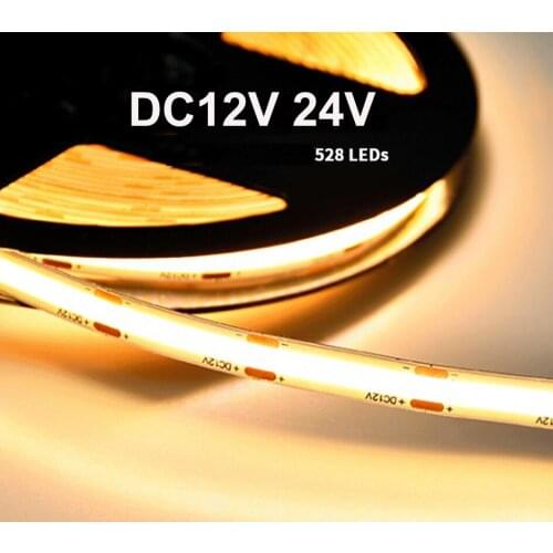 5m 528LEDs/m DC12V 24V LED COB Strip Soft Flexible Tape 8mm 10mm LED Linear Light RA90 High Density 3000K 4000K 6000K