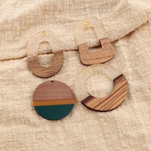 Vintage Splice Natural Wood Resin Earring Charms Pendant Findings Geometric Dangle Earring Necklace Jewelry Diy Accessory F644