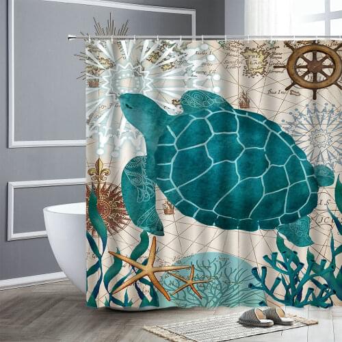 Sea Turtle Waterproof Shower Curtain Fish Ocean Landscape Home Bathroom Decor Hanging Curtains Bathtub Partition Bath Screen Set