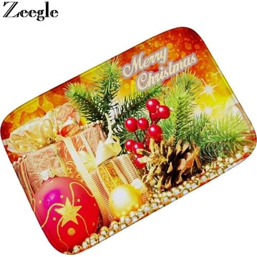 Zeegle Christmas Decor Door Mat Bath Mat Santa Claus Flannel Outdoor Carpet For Home Xmas Party Favors New Year