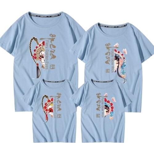 Beijing Opera Pink Women Girl Shirt Top Tee Summer Good Cotton Comfortable O Neck Tshirts Family Matching Clothes Outfit