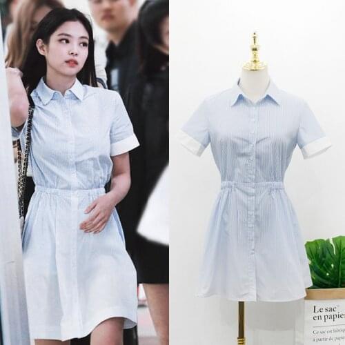 Kpop korean Celebrity korean Fashion Summer elegant Striped Dress Women Fresh sweet Short Sleeve streetwear sexy female Dresses