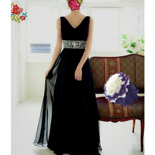 Free shipping party crystal vestido de festa arabic dress new arrival fashionable black long elegant evening Dress Formal gown