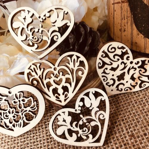 10pcs LOVE Heart Wooden Embellishments Hanging Ornament Lovely Heart Scrapbooking Craft Handmade DIY Party Decor Wood Gift Tags